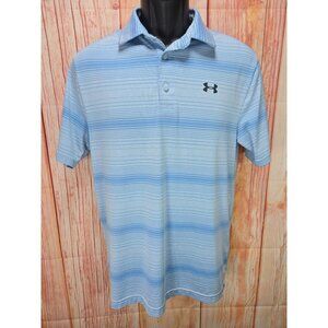 Under Armour Mens The Playoff Polo Shirt Blue Striped Small